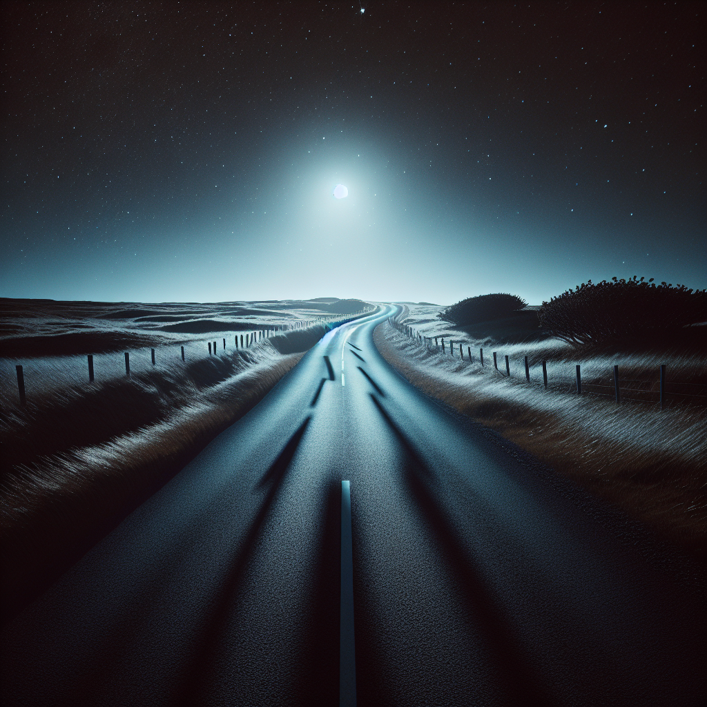 Dark road at night