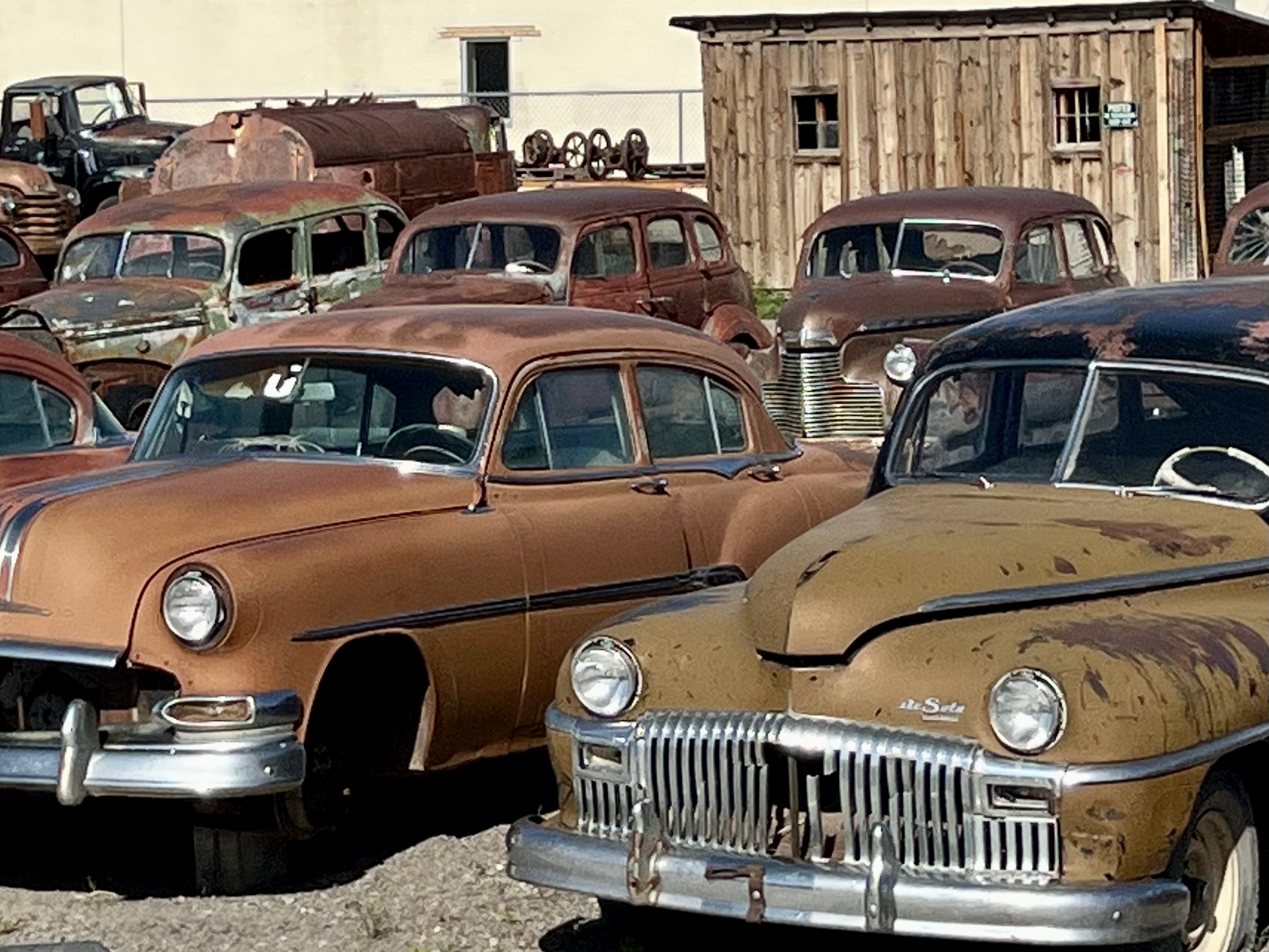 Rusted vintage cars at a junkyard in Delta, Colorado